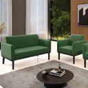 Ver imagem 2 de Sofá Namoradeira e 1 Poltrona Base Madeira Preto Maressa Suede Verde - Ibiza