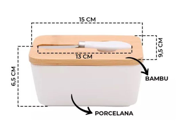 Manteigueira com Tampa Retangular Porta Manteiga Porcelana - Hauskraft - 5