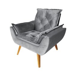 Poltrona com Puff Opala Decorativo Veludo Cinza Amamentação e Descanso - D'rost - 3