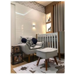 Poltrona com Puff Opala Decorativo Veludo Cinza Amamentação e Descanso - D'rost - 5