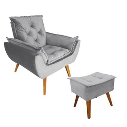 Poltrona com Puff Opala Decorativo Veludo Cinza Amamentação e Descanso - D'rost - 1