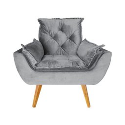Poltrona com Puff Opala Decorativo Veludo Cinza Amamentação e Descanso - D'rost - 2