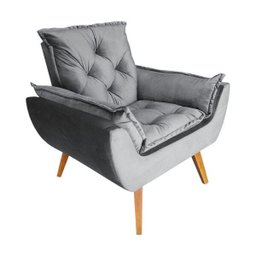 Poltrona com Puff Opala Decorativo Veludo Cinza Amamentação e Descanso - D'rost - 4