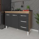 Ver imagem 2 de Balcão Armário Gabinete para Pia de Cozinha 118 Cm Bruna 2 Portas e 3 Gaveta Savana Preto