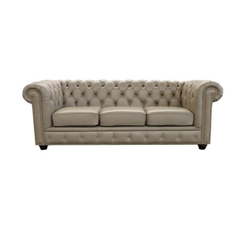 Sofá Chesterfield de Couro 3 Lugares - Avelã