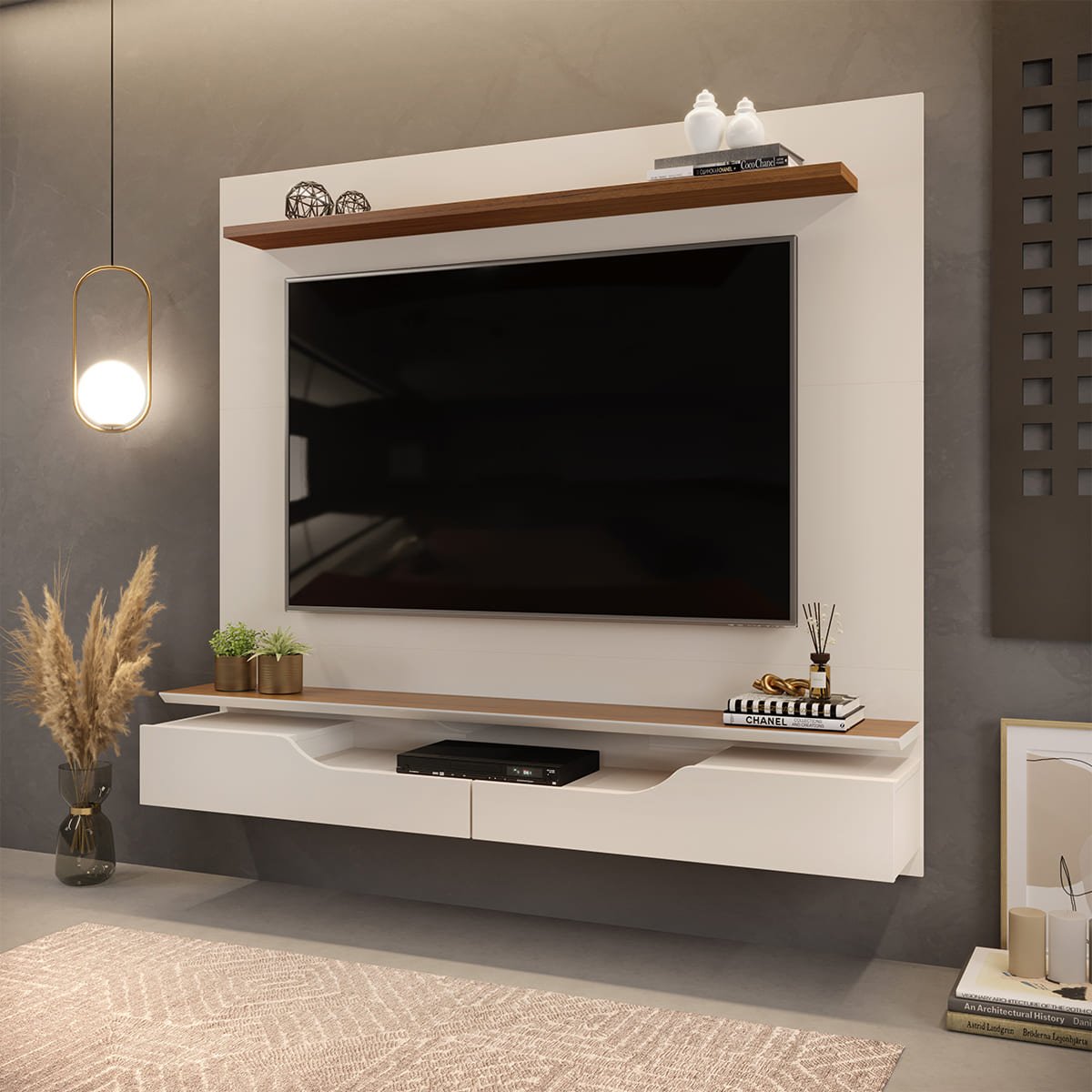 Painel de Tv Rack Suspenso Até 60 Polegadas 2 portas Turim Off White - Freijó - ÉdeCasaMóveis                                                   - 4