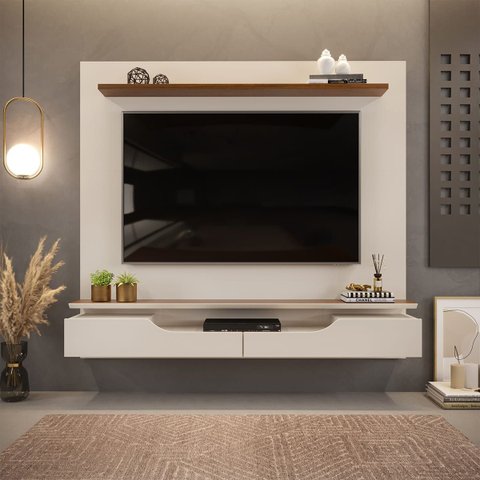 Painel de TV Rack Suspenso até 60 Polegadas 2 Portas Turim Off White - Freijó - Édecasamóveis