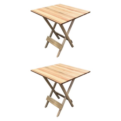 Kit 2 Mesas Dobrável 70x70cm de Madeira Maciça Eucalipto