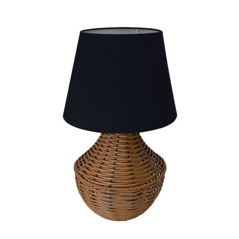 Abajur para Sala Ou Quarto - Base em Junco Areia e Cúpula de Algodão Preto