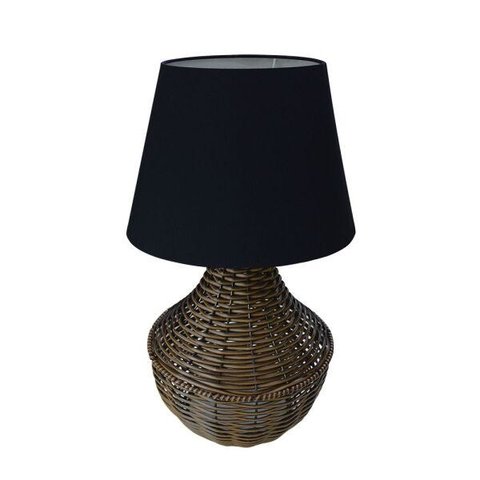 Abajur para Sala Ou Quarto - Base em Junco Avelã e Cúpula de Algodão Preto