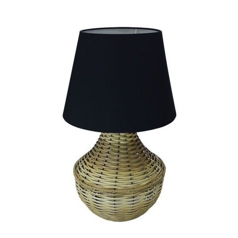 Abajur para Sala Ou Quarto - Base em Junco Pinus e Cúpula de Algodão Preto