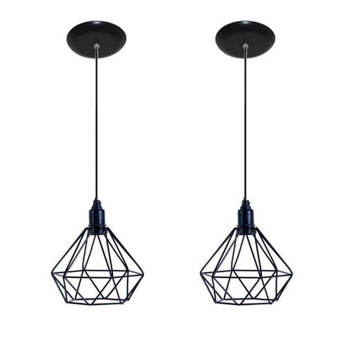 Kit com 2 Luminárias Pendente Aramado Modelo Diamante - Preto