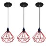 Kit com 03 Luminárias Pendente Aramado Modelo Diamante - Vermelho - 1