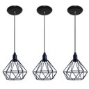 Ver imagem 1 de Kit com 3 Luminárias Pendente Aramado Modelo Diamante - Preto