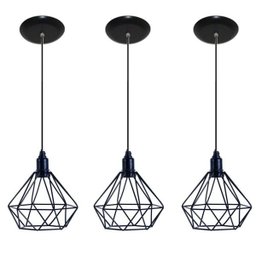 Kit com 3 Luminárias Pendente Aramado Modelo Diamante - Preto - 1
