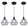 Kit com 3 Luminárias Pendente Aramado Modelo Diamante - Preto - 1