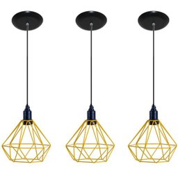 Kit com 03 Luminárias Pendente Aramado Modelo Diamante - Amarelo - 1