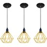 Kit com 03 Luminárias Pendente Aramado Modelo Diamante - Amarelo - 1