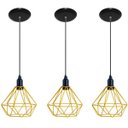 Ver imagem 1 de Kit com 03 Luminárias Pendente Aramado Modelo Diamante - Amarelo