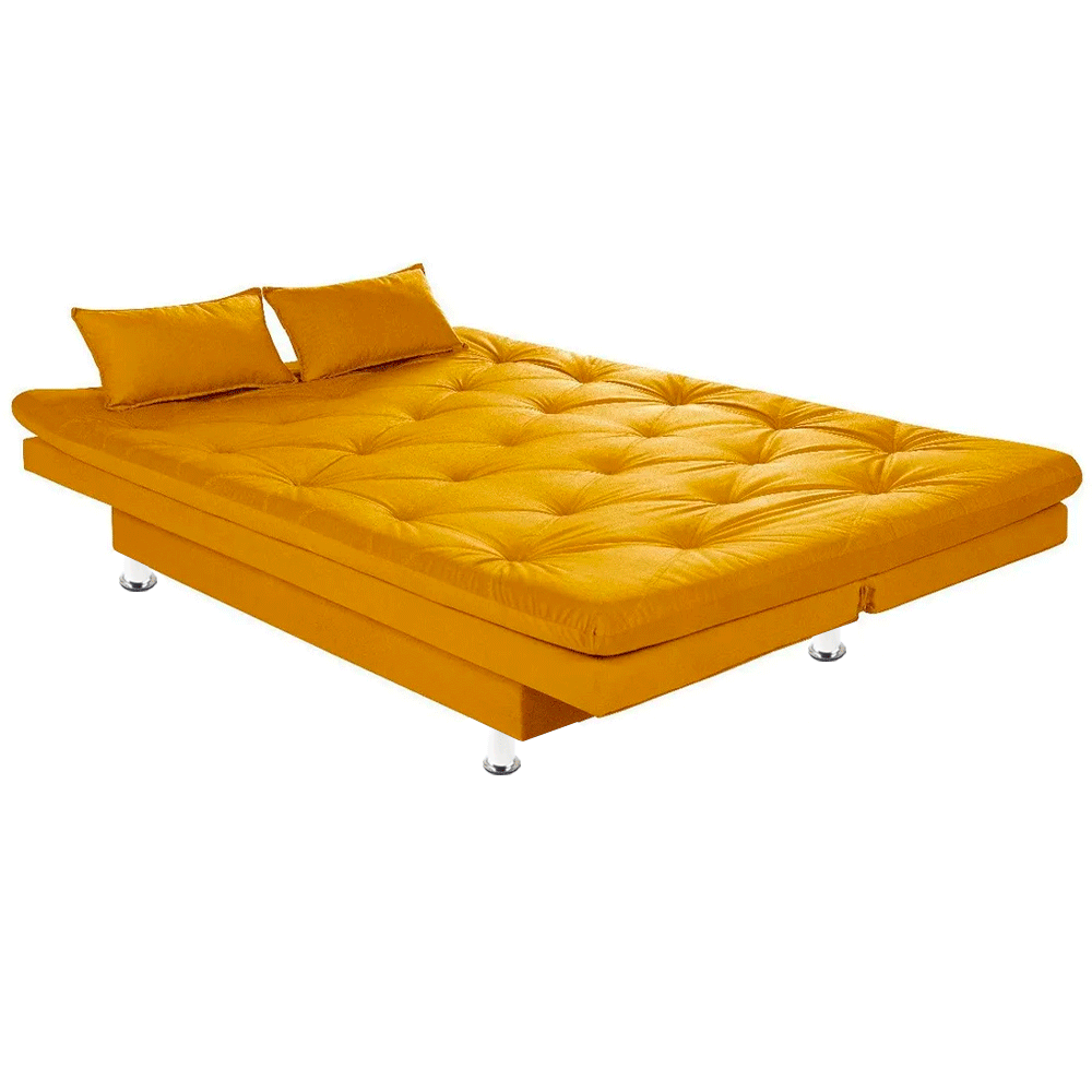 Sofá Cama 3 Lugares Multiuso Sued Premium:amarelo - 2