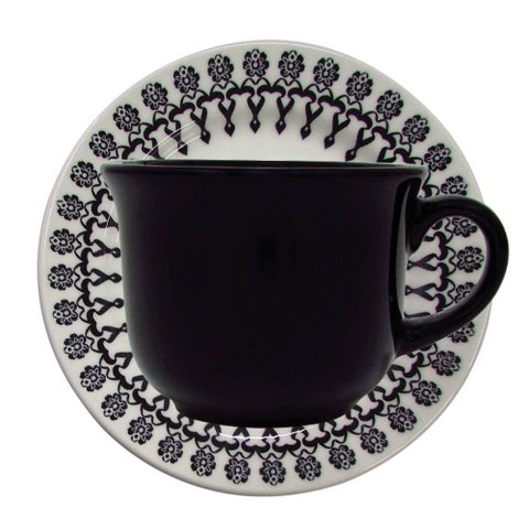 Conjunto de Xícara e Pires de Porcelana Donna Folk 2 Peças - Oxford
