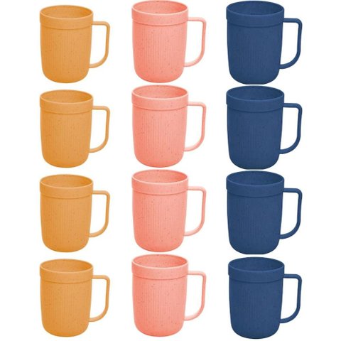Jogo 12 Canecas Plásticas Resistentes 340ml Stripes Lyor Caf