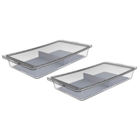 Kit 2 Travessas Plásticas Retangulares Tampa Hermética 3,4l Transparente com Divisória Crippa