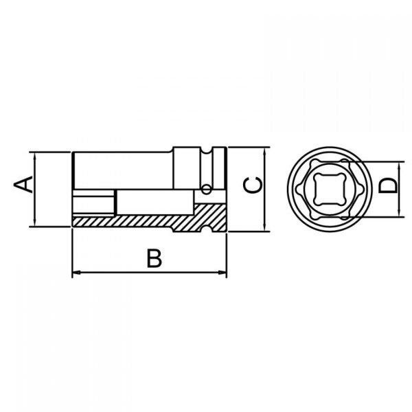 Soquete de Impacto Sextavado Longo 20mm Encaixe 3/4" Tramontina PRO - 2