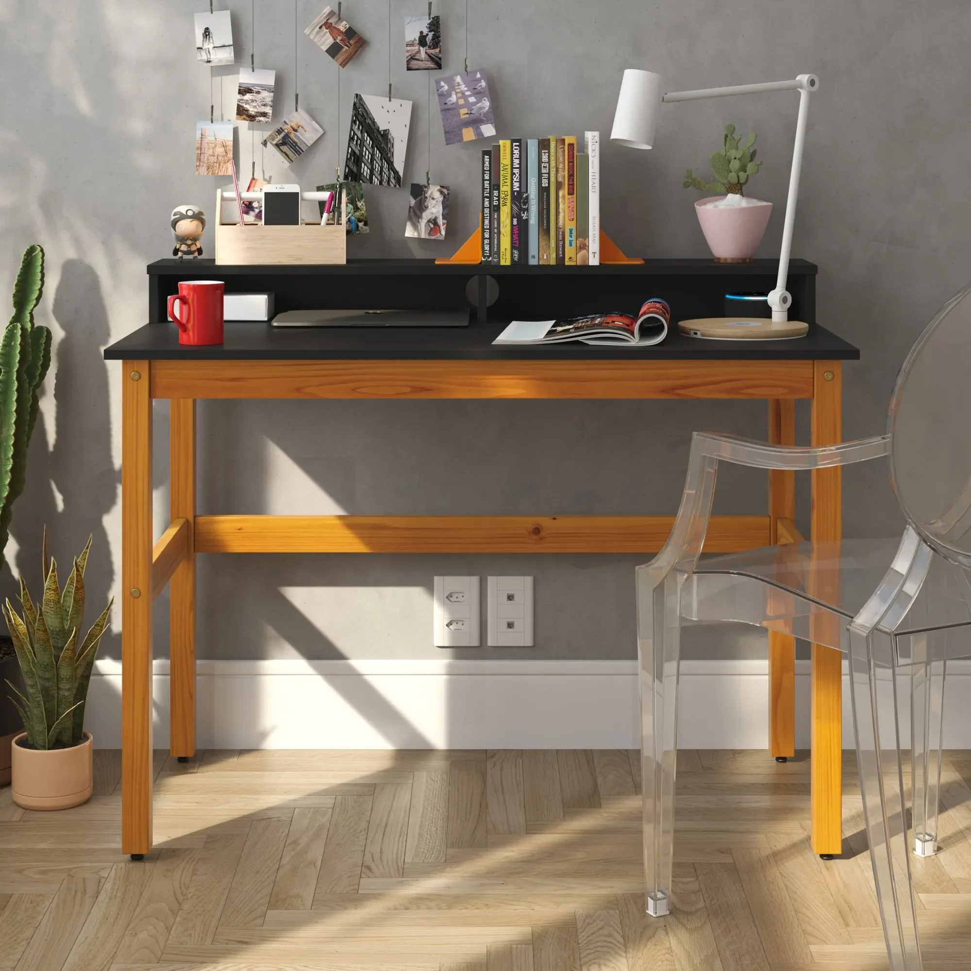 Escrivaninha de Madeira Preto com Amêndoa Califórnia Tebarrot Móveis - 3
