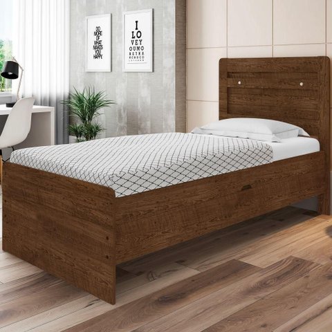 Cama Box Solteiro Baú Ivana Malbec com Colchão Espuma Mármore Marrom Framar