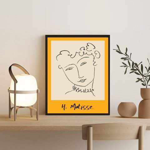 Quadro Minimalista Amarelo Mulher matisse 24x18cm:madeira Preta