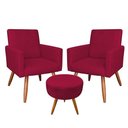Ver imagem 1 de Kit 2 Poltronas E Puff Redonda Vermelho e Castanho