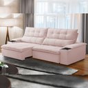 Ver imagem 1 de Sofá Retrátil Reclinável para Sala de Estar Living 250cm Ártico F04 Veludo Rosê - Lyam Decor