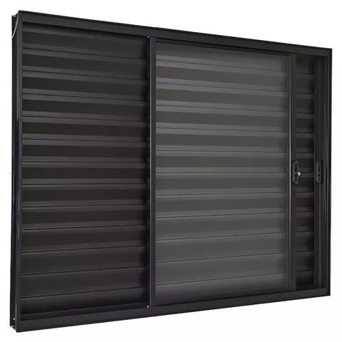 Janela de Alumínio Preto Veneziana de Correr 3 Folhas Móveis sem Grade Cmc Harmony-100lx120a