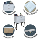 Ver imagem 4 de Mesa de Cabeceira Branca 50cm 2 Gavetas Mdf Quarto Cama Eco - Base Preta - Puxador Prata - (montado)