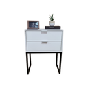 Ver imagem 5 de Mesa de Cabeceira Branca 50cm 2 Gavetas Mdf Quarto Cama Eco - Base Preta - Puxador Prata - (montado)