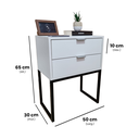 Ver imagem 2 de Mesa de Cabeceira Branca 50cm 2 Gavetas Mdf Quarto Cama Eco - Base Preta - Puxador Prata - (montado)
