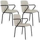 Ver imagem 1 de Kit 03 Cadeiras Estofada para Sala de Jantar com Braço Loft Preto C01 Bouclê Vanilla - Lyam Decor
