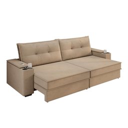 Sofá Hannover Premium 2,10m Assento Retrátil/Reclinável Suede Capuccino – Xflex Sofás - 2
