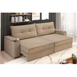 Sofá Hannover Premium 2,10m Assento Retrátil/Reclinável Suede Capuccino – Xflex Sofás - 1
