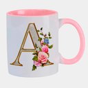 Ver imagem 1 de Caneca Branca com Interna Rosa Y4 Letra a Alfabeto Fofo Flor