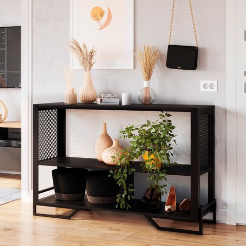 Aparador Telado 134cm em Metal Estilo Industrial com 2 Nichos P1021 Preto