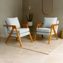 Ver imagem 1 de Kit 2 Poltrona Sala Decorativa Stella Estofada Linho Cinza Base Madeira Castanho - Arkell