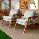 Ver imagem 5 de Kit 2 Poltrona Sala Decorativa Stella Estofada Linho Cinza Base Madeira Castanho - Arkell
