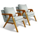 Ver imagem 3 de Kit 2 Poltrona Sala Decorativa Stella Estofada Linho Cinza Base Madeira Castanho - Arkell
