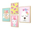 Ver imagem 1 de Kit 4 Quadros Decorativos Infantil Feminino Animais e Flores