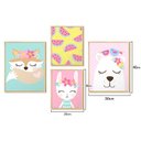 Ver imagem 4 de Kit 4 Quadros Decorativos Infantil Feminino Animais e Flores