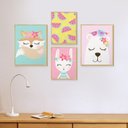 Ver imagem 3 de Kit 4 Quadros Decorativos Infantil Feminino Animais e Flores