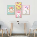 Ver imagem 2 de Kit 4 Quadros Decorativos Infantil Feminino Animais e Flores