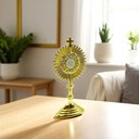 Ver imagem 4 de Ostensório Eucarístico Jhs de Mesa Dourado 6 Cm